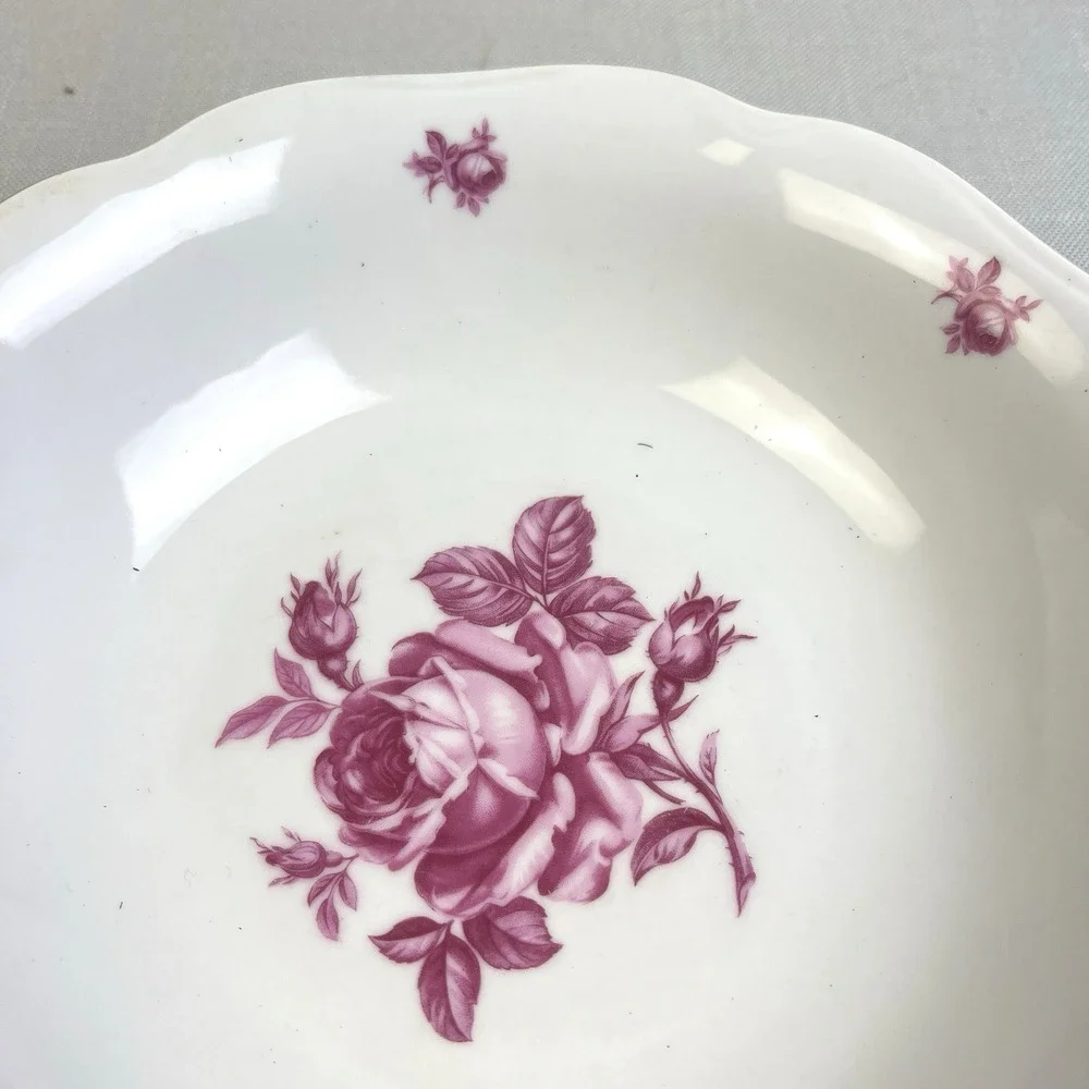 Bohemian Czechoslovakia Vegetable Serving Bowls 2 Roses Pink Gold Vintage
